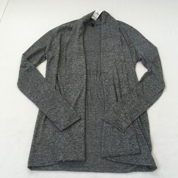 NWT EXPRESS Long Knit Cardigan Wrap Sweater Size M Heathered Grey Black - Picture 1 of 12